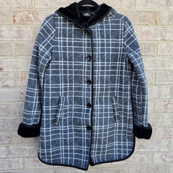 Ike Behar Womens Hounds Tooth Hooded Jacket Coat Super Soft & Warm Size Small - Picture 13 of 14